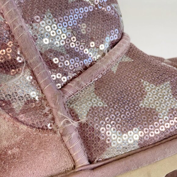 UGG Classic Short II Sequin Star Snow Boot Pink Size 4 Kids Wool Lined 1107988K - Picture 11 of 11